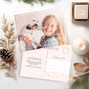Cartão Postal De Festividades Script de Kissmas feliz Na moda de chic e foto d
