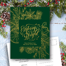 Cartão Postal De Festividades Script Floral Elegante Floral de Bough Verde Moder