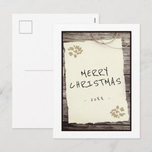 Cartão Postal De Festividades Script Merry Christmas em Papel Antigo Rústico