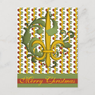 Cartão Postal De Festividades Scroll de Natal Fleur de lis