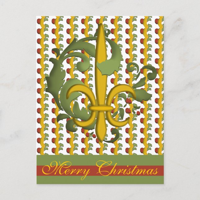 Cartão Postal De Festividades Scroll de Natal Fleur de lis (Frente)