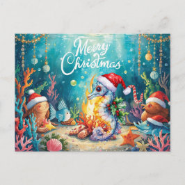 Cartão Postal De Festividades Seahorse Under the Sea Christmas Party