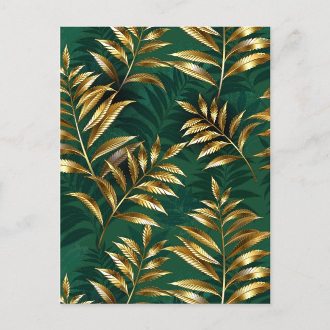 Cartão Postal De Festividades Seamless pattern with golden ferns (Frente)