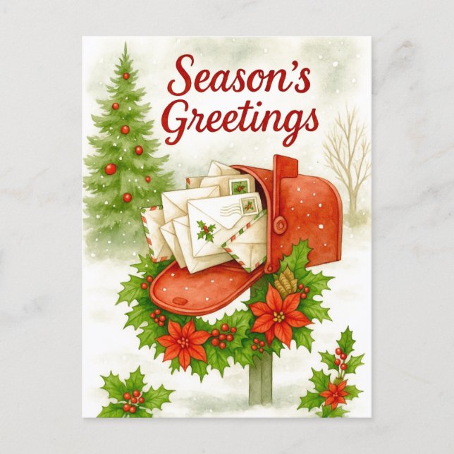 Cartão Postal De Festividades Season’s Greetings Mailbox Christmas Postcard (Frente)