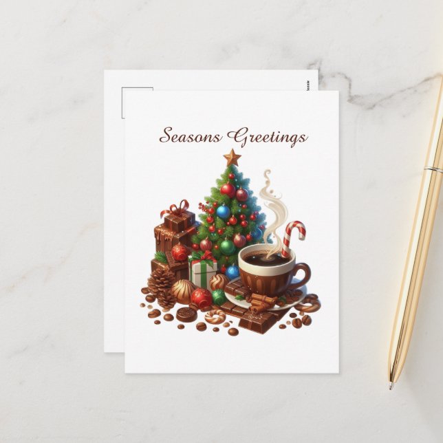 Cartão Postal De Festividades Seasons saúda café boneco (Frente/Verso In Situ)