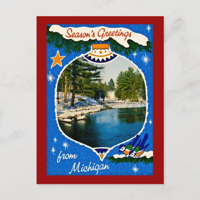 Cartão Postal De Festividades Seasons Saudações de Michigan (Frente)
