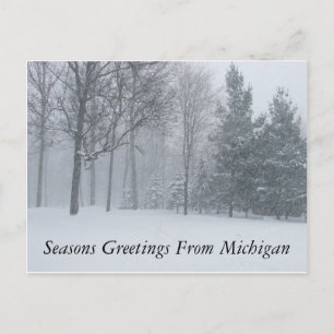 Cartão Postal De Festividades Seasons Saudações de Michigan Winter Snow Postca
