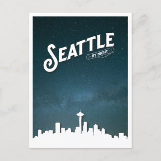 Cartão Postal De Festividades Seattle by Night Skyline - Washington, EUA