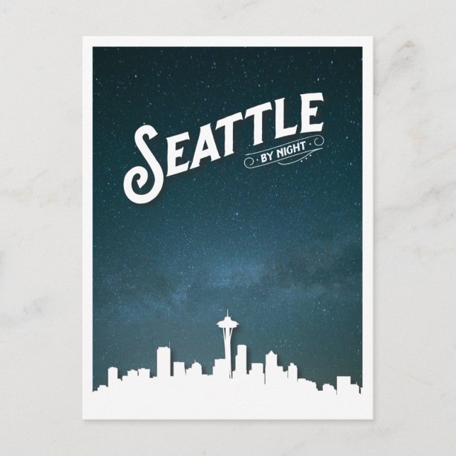 Cartão Postal De Festividades Seattle by Night Skyline - Washington, EUA (Frente)