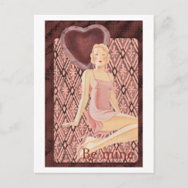 Cartão Postal De Festividades Seja a minha Namorados arte deco mulher vestido ve