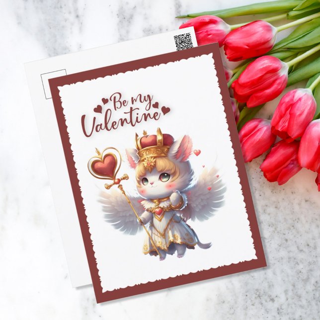 Cartão Postal De Festividades Seja meu Namorados Namorados de Gato de Chibi (Criador carregado)