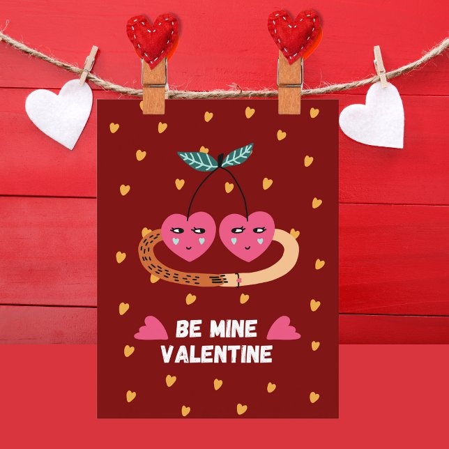 Cartão Postal De Festividades Seja Meu Valentim, 2 Cerejas Rosa Fofas Apaixonada (Criador carregado)