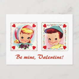 Cartão Postal De Festividades Seja o meu Namorados Retro Bonito e Menina
