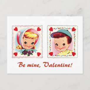 Cartão Postal De Festividades Seja o meu Namorados Retro Bonito e Menina