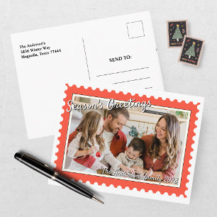 Cartão Postal De Festividades Selo Postal Vermelho Festivo Foto Natal