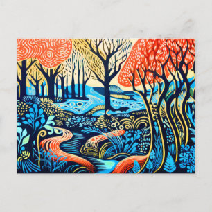 Cartão Postal De Festividades Selvagem geométrica em Linocut Winter