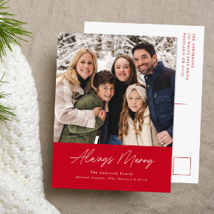 Cartão Postal De Festividades Sempre Alegre Foto Minimalista Vermelho