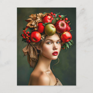 Cartão Postal De Festividades Senhora de Maçã e Cereja Rústica