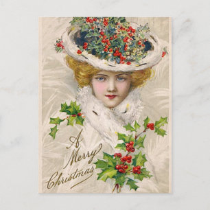 Cartão Postal De Festividades Senhora de Natal encantadora