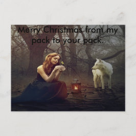 Cartão Postal De Festividades Senhora e lobo - Feliz cartão de Natal
