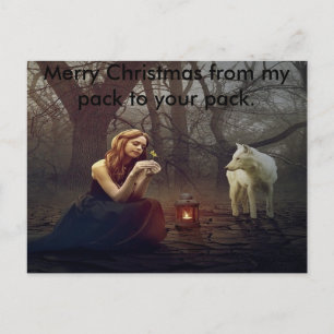 Cartão Postal De Festividades Senhora e lobo - Feliz cartão de Natal