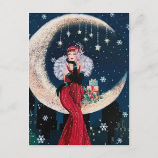 Cartão Postal De Festividades Senhora retro do natal vintage do art deco festivo