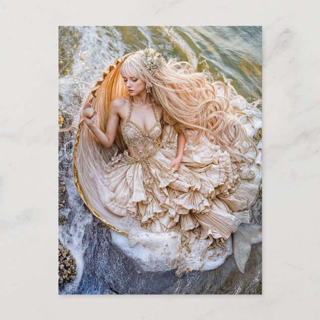 Cartão Postal De Festividades Sentada em uma concha gigante em Shore (Frente)