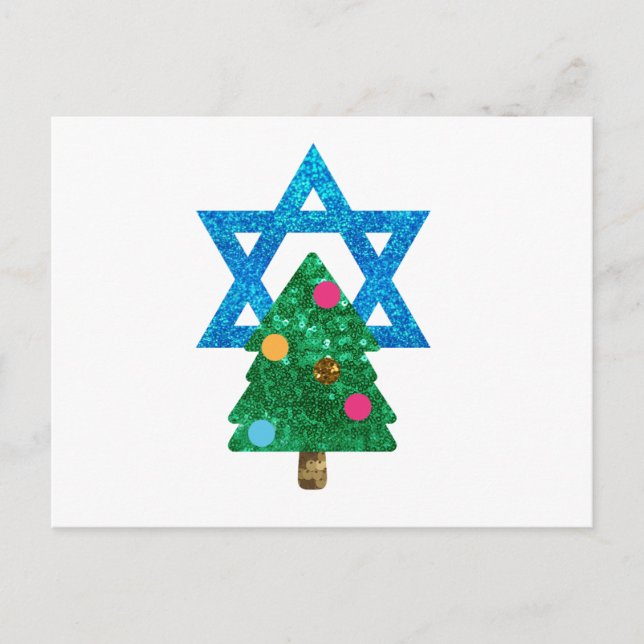 Cartão Postal De Festividades sequin christmukkah hanukkah (Frente)