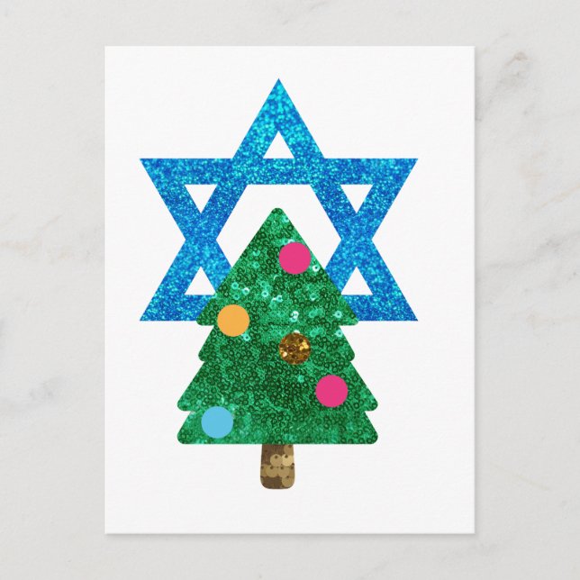 Cartão Postal De Festividades sequin christmukkah hanukkah (Frente)