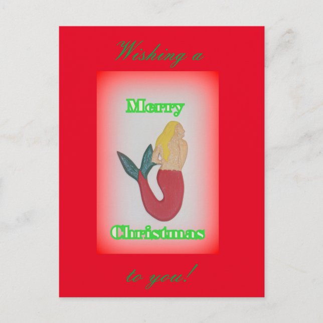 Cartão Postal De Festividades sereia loira desejando natal alegre (Frente)