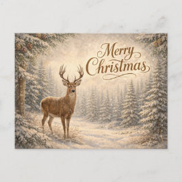 Cartão Postal De Festividades Serene Winter Deer Merry Christmas 