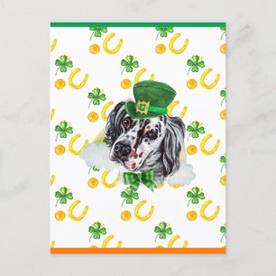 Cartão Postal De Festividades Setter Inglês Shamrock Dia de São Patrício