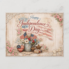 Cartão Postal De Festividades Shabby Chic Americana Independence Day
