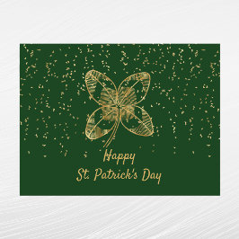 Cartão Postal De Festividades Shamrock Dourado Confetti Dia de São Patrício