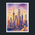Cartão Postal De Festividades Shanghai Skyline China Viagem Watercolor<br><div class="desc">Com o seu famoso horizonte e a Oriental Pearl Tower, este cartão postal de aquarela captura perfeitamente o espírito de Xangai. Combinando charme histórico com vistas de cidades contemporâneas, esta lembrança de viagem é ideal para entusiastas de arquitetura e viajantes mundiais. Aproveite a atmosfera e o horizonte da China -...</div>