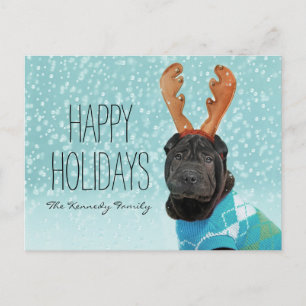 Cartão Postal De Festividades Sharpei Reindeer