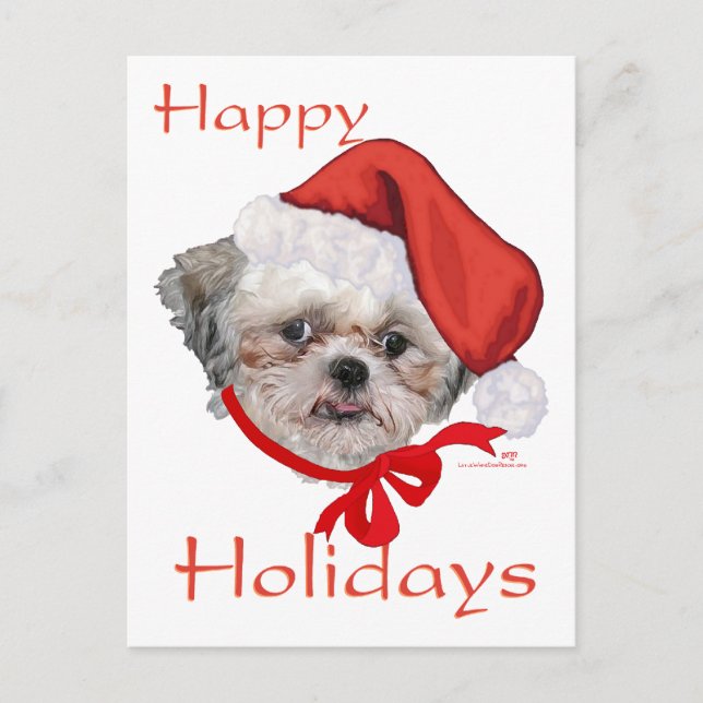 Cartão Postal De Festividades Shih Tzu Rescue Dog Felizes Feriados (Frente)
