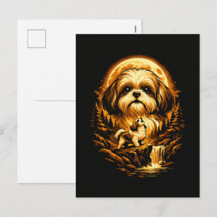 Cartão Postal De Festividades Shih Tzu Uivando para a Lua Cachorro Engraçado