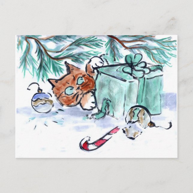 Cartão Postal De Festividades shredding um presente de Natal, que? (Frente)