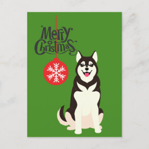 Cartão Postal De Festividades Siberian Husky Natal