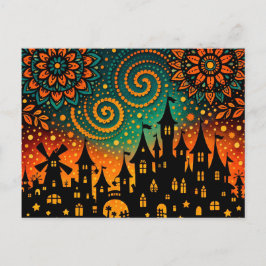 Cartão Postal De Festividades Silhueta do Castelo na Noite Mística