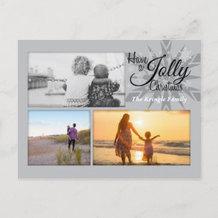 Cartão Postal De Festividades Silver Jolly Christmas Snowflake Photo Postcard