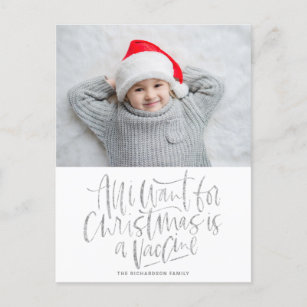 Cartão Postal De Festividades Silver Tudo o que quero de Natal é uma vacina.