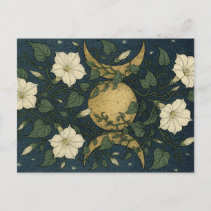 Cartão Postal De Festividades Símbolo da Lua Tripla Flores-Lua