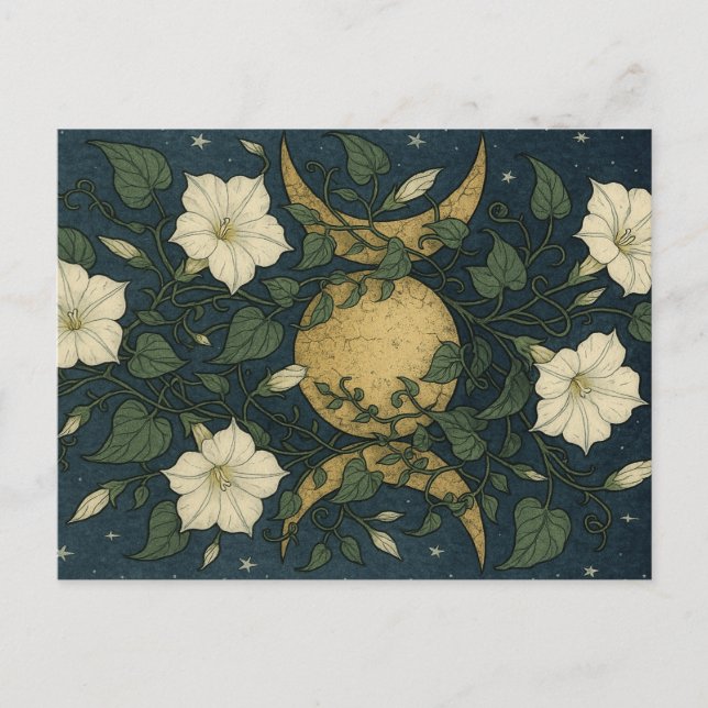 Cartão Postal De Festividades Símbolo da Lua Tripla Flores-Lua (Frente)