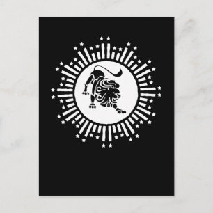 Cartão Postal De Festividades Símbolo do Leão do Zodíaco Leo com Estrelas Preto