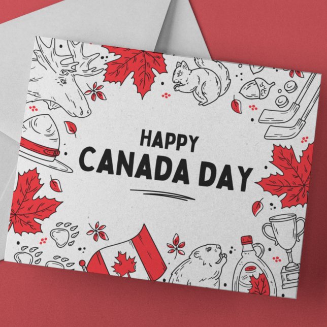 Cartão Postal De Festividades Símbolos Canadianos Ilustrativos Festivos Vermelho (Criador carregado)