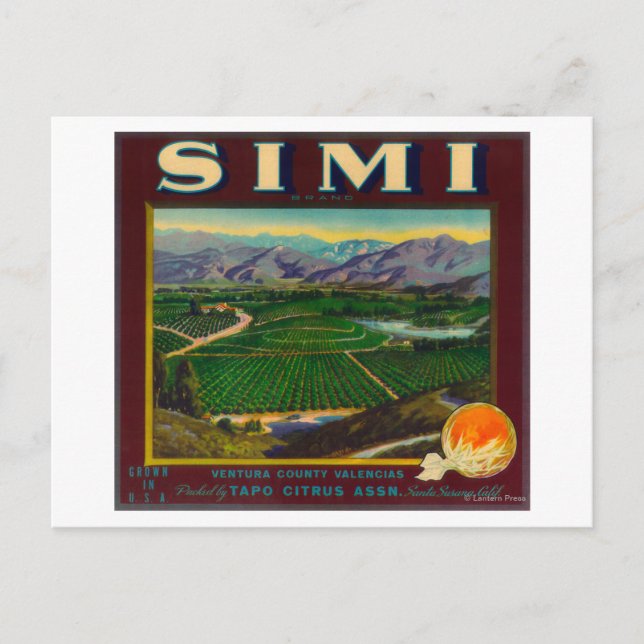 Cartão Postal De Festividades Simi Orange LabelSanta Susana, CA (Frente)