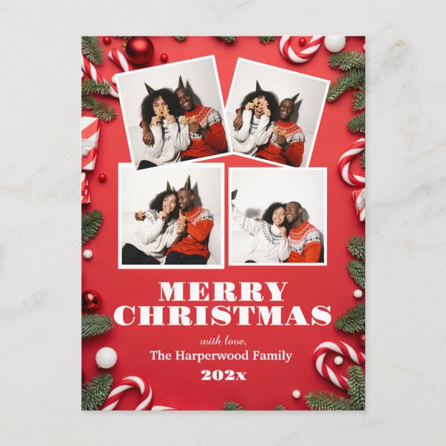 Cartão Postal De Festividades simple elegant Modern Family Christmas Photo (Frente)
