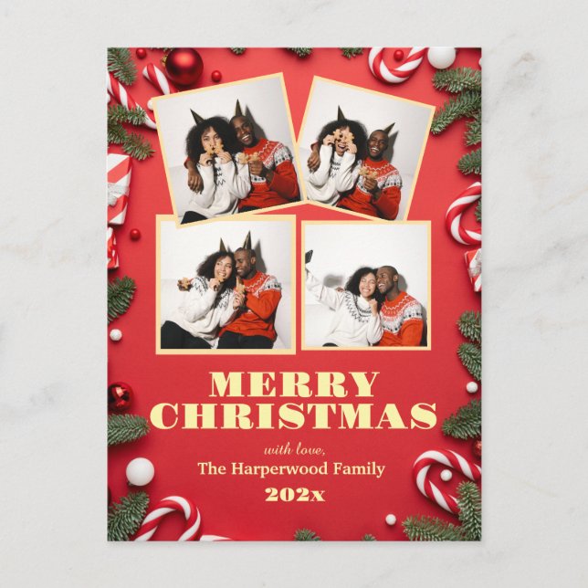 Cartão Postal De Festividades simple elegant Modern Family Christmas Photo (Frente)
